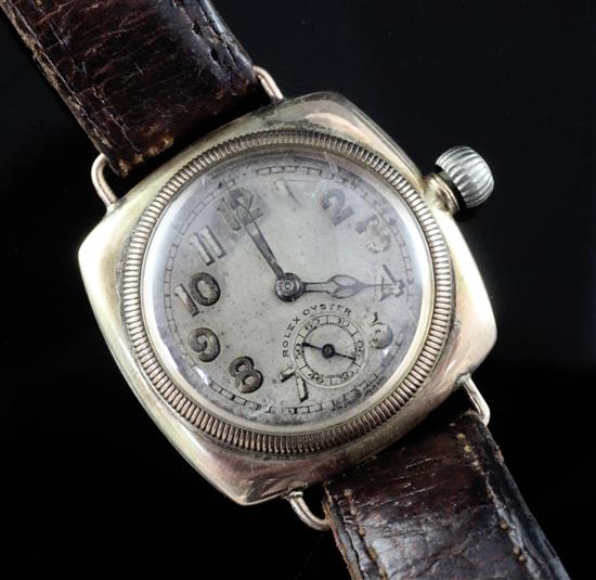 A gentlemans 1920s 9ct gold Rolex extra prima movement manual wind wrist watch,